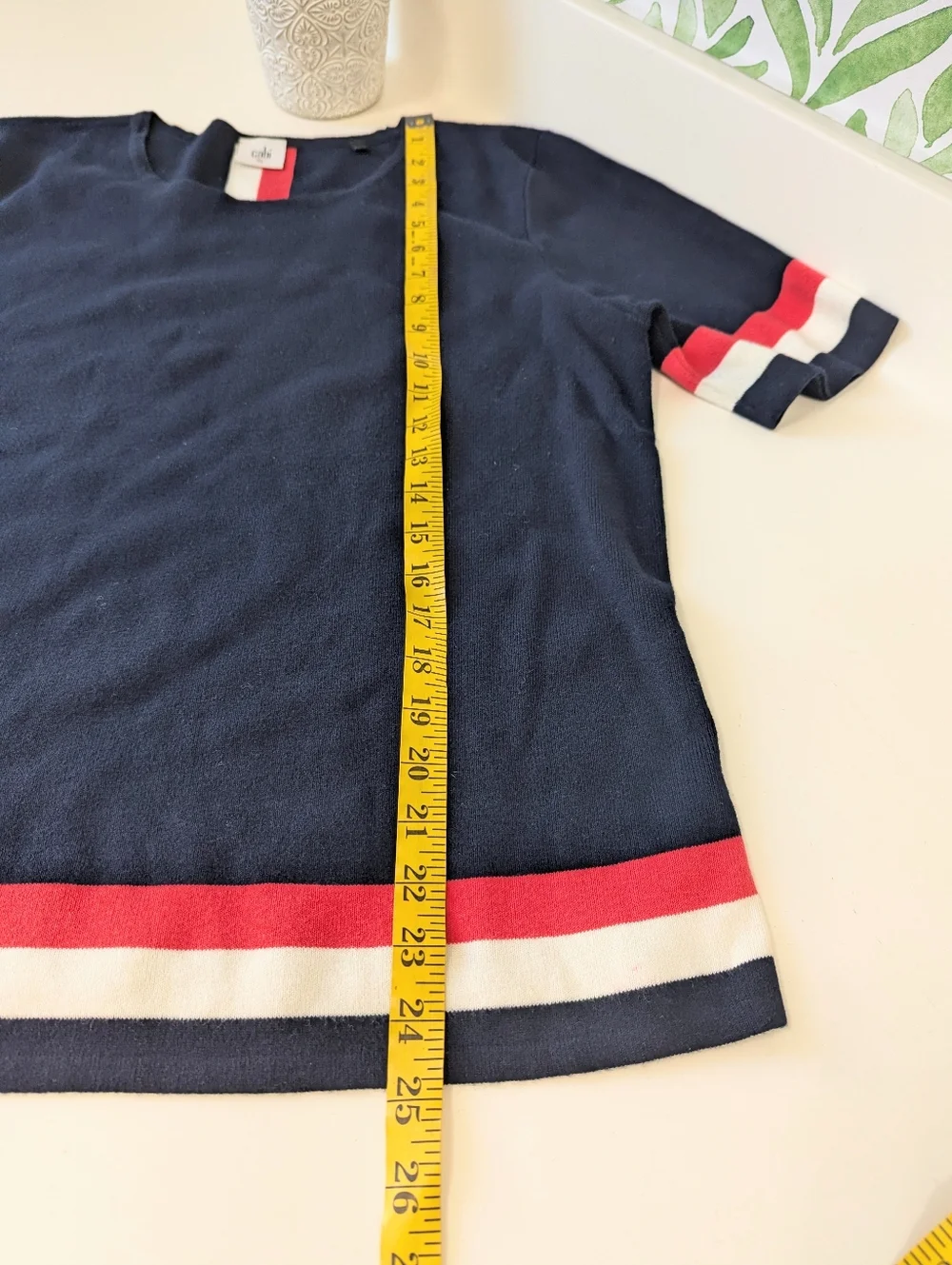 Cabi Navy Short Sleeve Sweater with Red & White Stripes Hampton Shell XL - Picture 6 of 7
